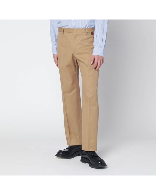 Gucci Natural Cotton Trousers With Web Detail for men