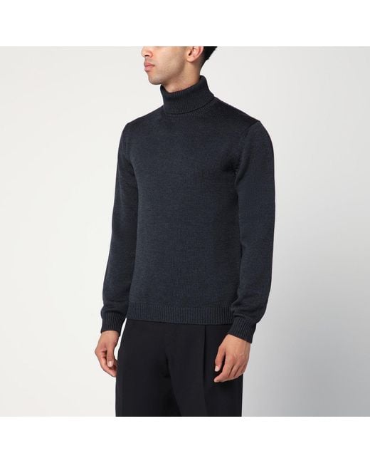 Roberto Collina Blue Anthracite Wool Turtleneck Sweater for men