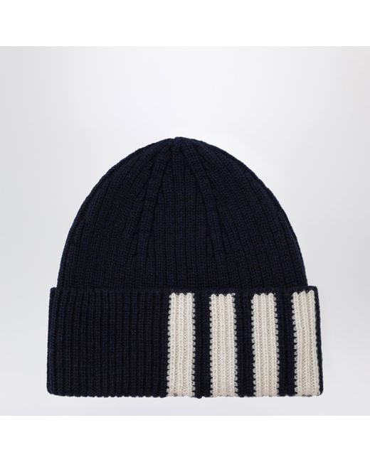 Thom Browne Blue Ribbed Cashmere Beanie for men