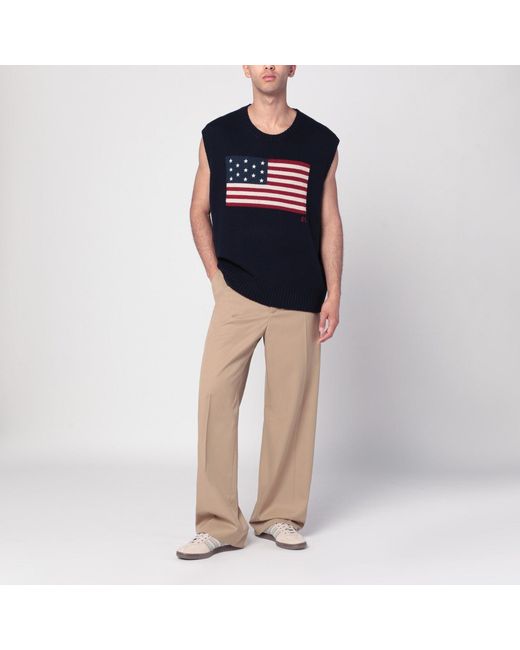 Polo Ralph Lauren Blue Vest With Flag Big-Fit for men