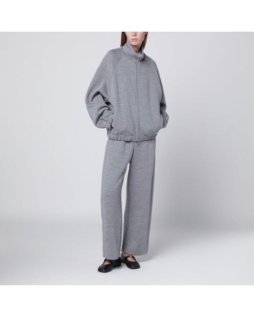 Max Mara Gray Wool-Cotton Blend Trousers