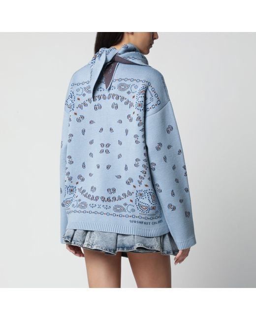 Alanui Blue Bandana Jacquard Sweater