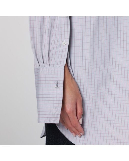 Camicia a collo alto in popeline a quadri azzurra di Dries Van Noten in Purple