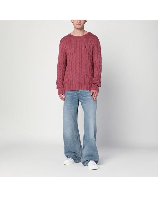 Maglione color prugna in cotone a trecce di Polo Ralph Lauren in Red da Uomo