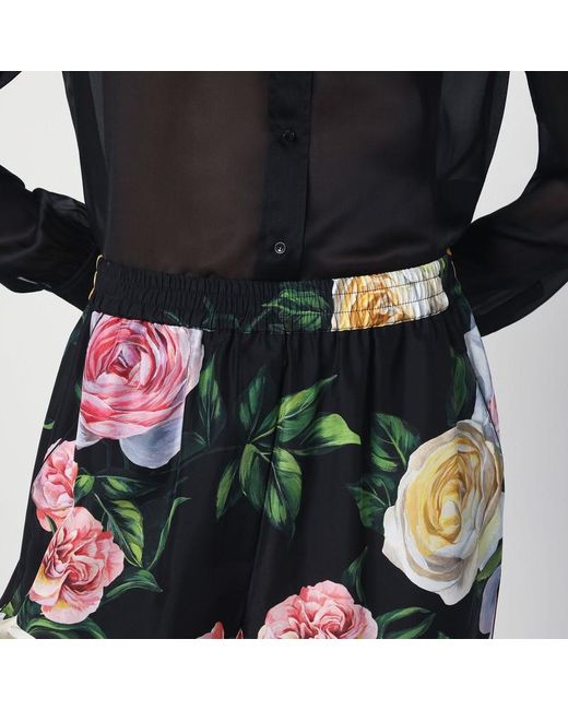 Dolce & Gabbana Red Silk Floral Print Pyjama Pants