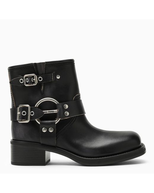 Miu Miu Black Vintage-effect Leather Ankle Boot