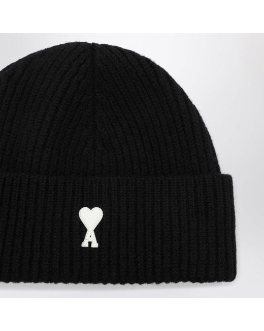 AMI Black Ami De Coeur Wool Hat for men