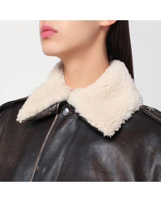 Halfboy Black Leather Bomber Jacket With Shearling Collar