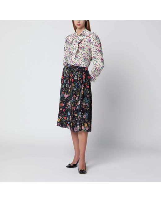 Gucci Gray Printed Silk Shirt With Bow