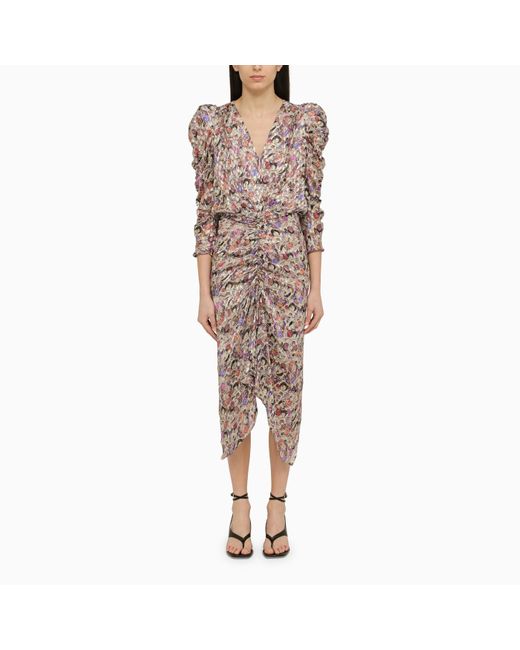 Isabel Marant Brown Multicoloured Silk Blend Midi Dress With Draping