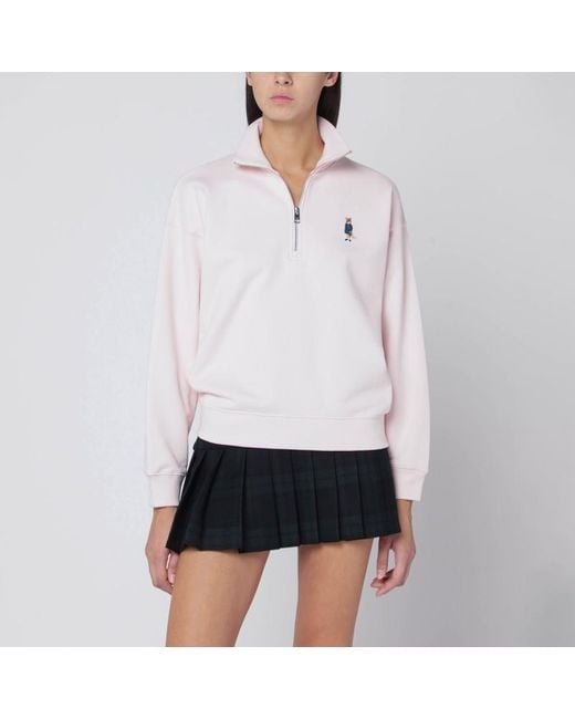 Felpa con mezza zip chiara con patch logo di Maison Kitsuné in White