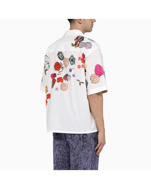 Marni Red Bowling Shirt With Flower Print In Cotton for men
