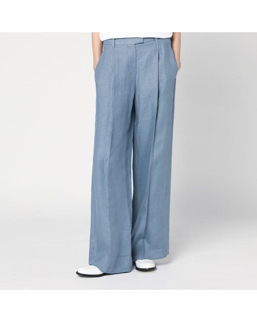 Pantalone ampio color avio in misto lino di Brunello Cucinelli in Blue