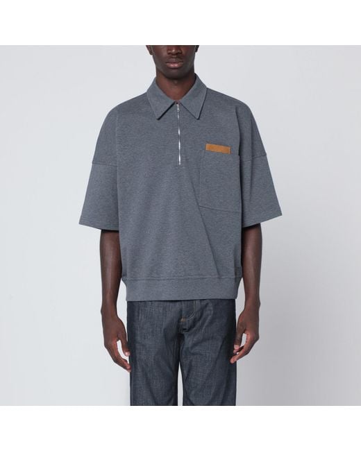 Bottega Veneta Blue Dark Polo Shirt With Intrecciato Detail for men