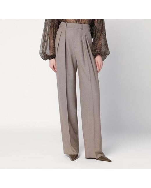 Saint Laurent Gray Wide Taupe Wool Trousers
