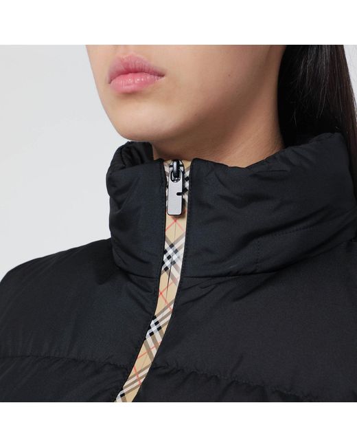 Burberry Black Zip-Up Puffer Jacket With Check Detail