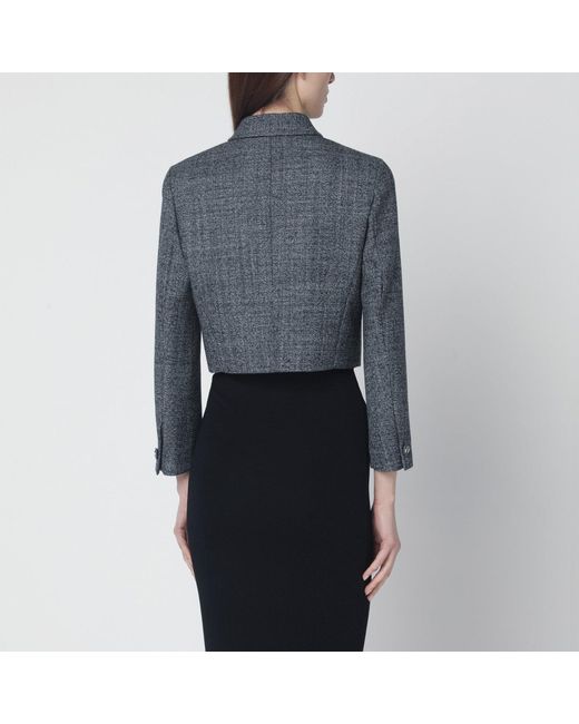 Gucci Blue Cropped Wool Jacket With/ Texture