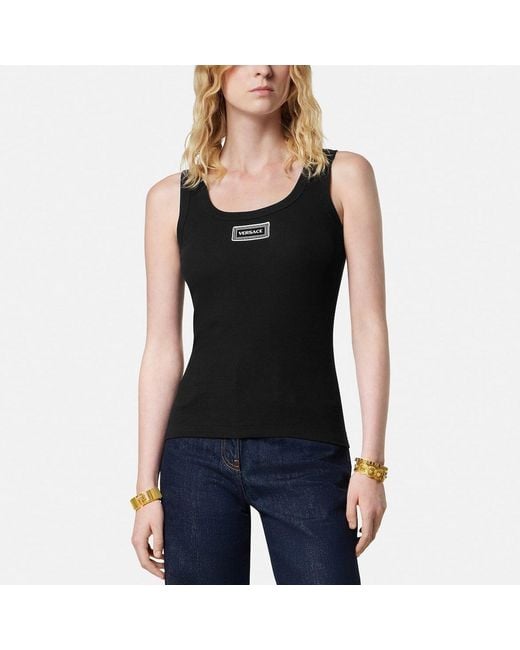 Versace Black Stretch Ribbed Cotton Tank Top