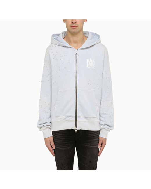 Amiri White Gray Hoodie With Wear And Tear for men