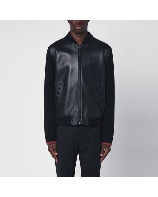 Bomber Noir En Cuir Et Maille Gucci pour homme en coloris Black