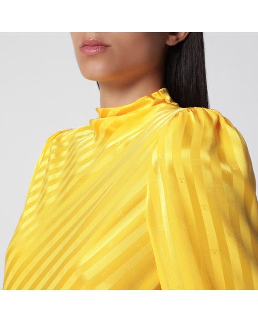 Valentino Yellow Vlogo Bright Narciso Jacquard Silk Top