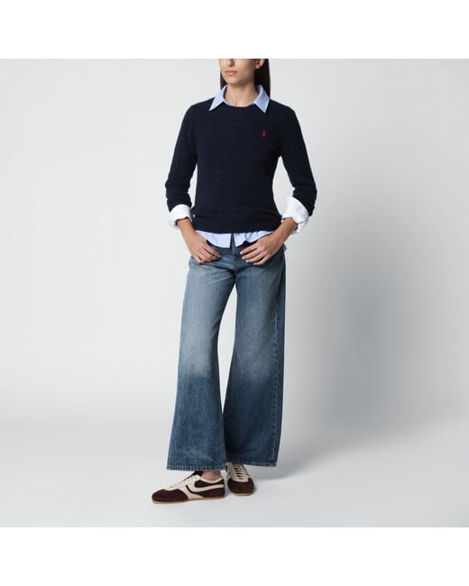Polo Ralph Lauren Blue Crewneck Cable-Knit Wool And Cashmere Sweater