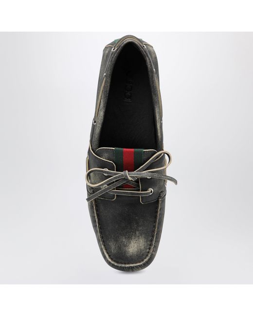 Gucci Black Boat Shoes With Washed Effect for men