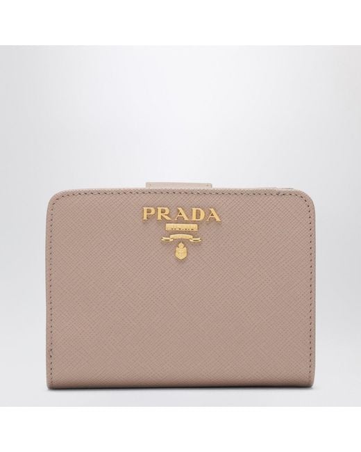 Prada Brown Small Powderpink Saffiano Wallet