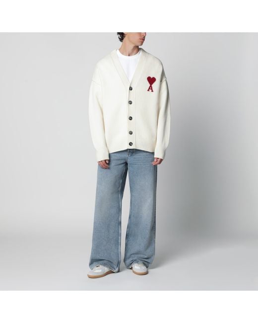 AMI Natural Ami De Coeur Wool Cardigan for men