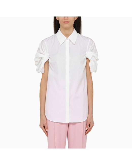 Alexander McQueen Alexander Mc Queen Short Sleeved Cotton White Shirt With Detailing