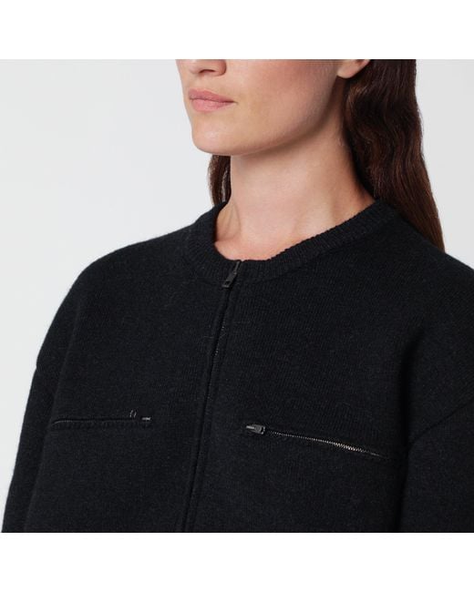 Lemaire Black Charcoal-Colored Alpaca Blend Zip-Up Sweater