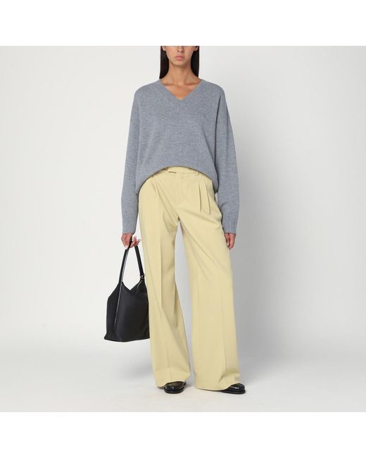 AMI Yellow Wide Lime-Coloured Wool Trousers
