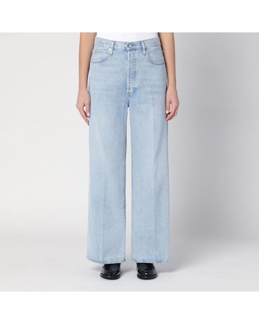 FRAME Blue Low baggy Wide Leg Jeans In Organic Denim