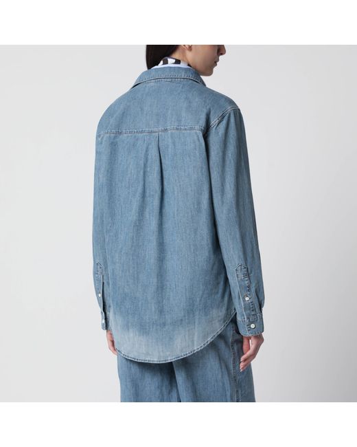 Miu Miu Blue Bleached Cotton Chambray Shirt In