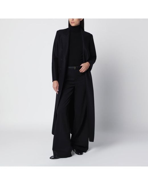 Harris Wharf London Black Long Double-Breasted Wool Coat