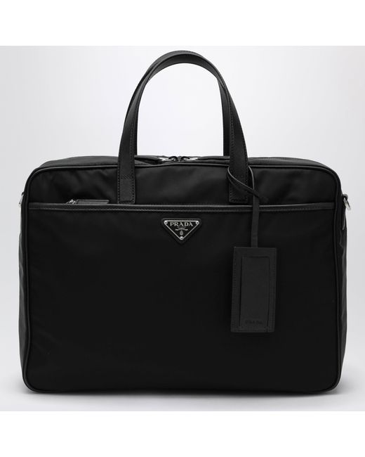 Prada Black Re-Nylon And Saffiano Work Bag for men
