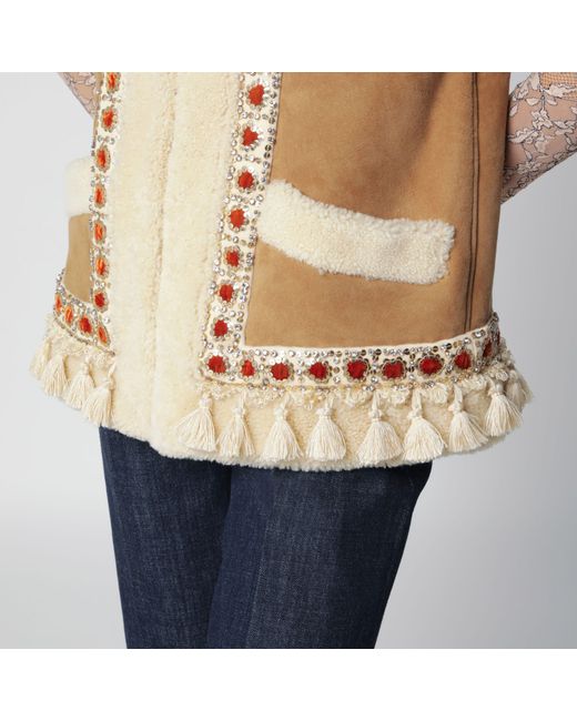 Valentino Natural Camel Shearling And Suede Vest