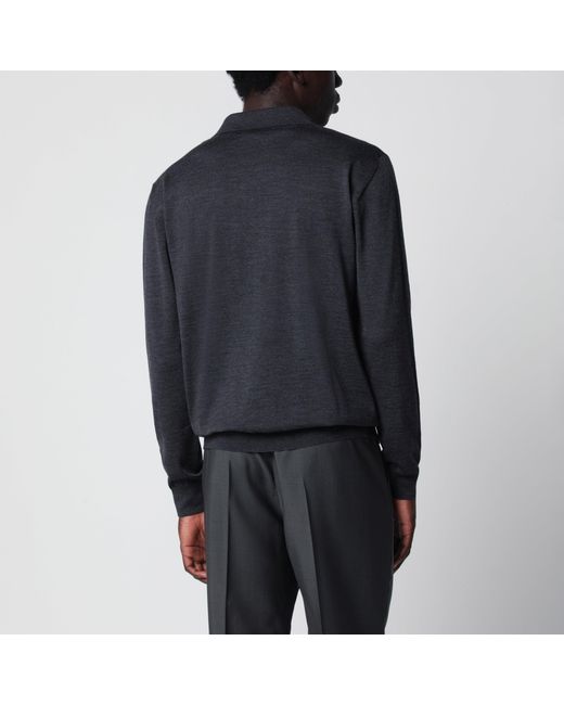 Valentino Blue Wool Polo Shirt With Vlogo Embroidery for men