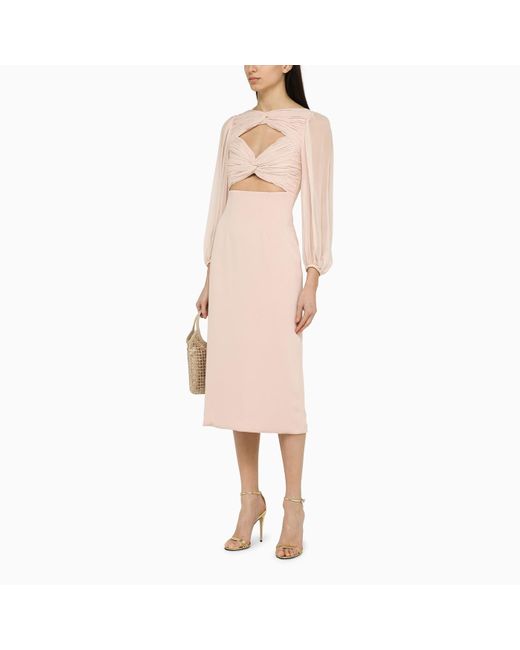 Costarellos Natural Arwenne Light Pink Silk Midi Dress