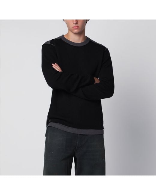 MM6 by Maison Margiela Black Asymmetrical Crewneck Sweater for men