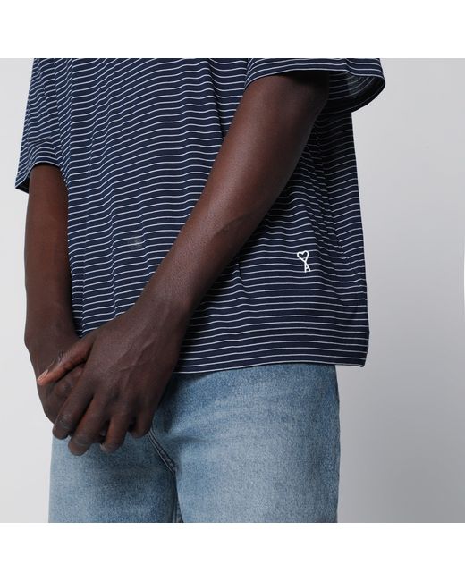 AMI Blue Striped Ami De Coeur Polo By for men