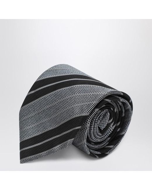 Cravatta in seta a righe nere/grigie di Saint Laurent in Black