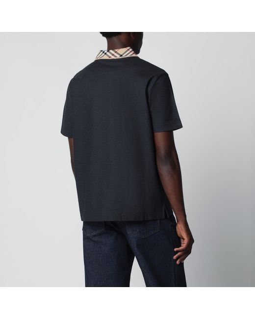 Burberry Black Dark Polo Shirt With Check Collar for men