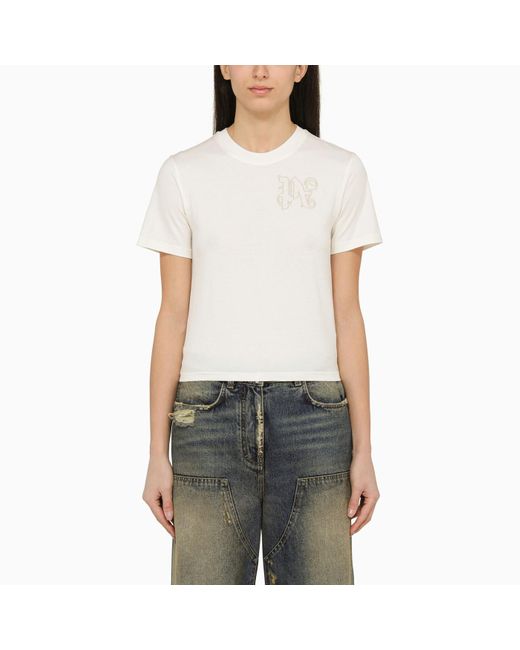 Palm Angels White Cotton T Shirt With Logo