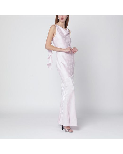 ROTATE BIRGER CHRISTENSEN White Long Satin Jacquard Dress With Ruffles