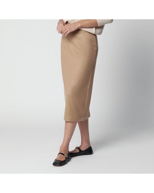 Max Mara Natural Camel Brushed Pencil Skirt
