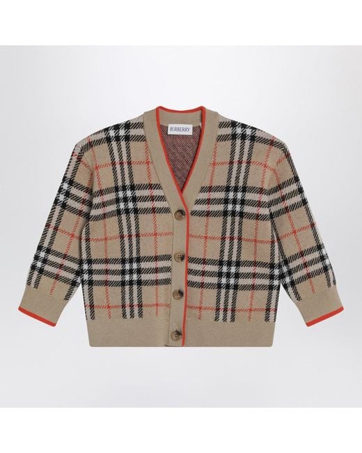 Burberry Brown Wool Cardigan With Check Motif