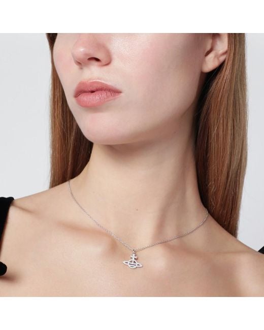 Vivienne Westwood White Platinum Orb Pendant Necklace With Crystals