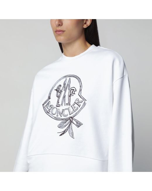 Moncler White Cotton Sweatshirt With Embroidered Logo