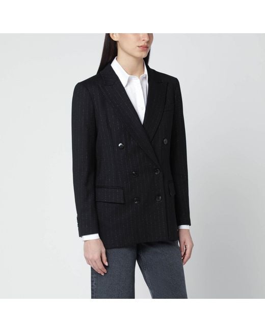 VI TO VI Black Pinstripe Lurex Double Breasted Jacket